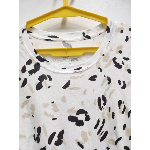 Eco Threads Womens Top Large White Animal Print Organic Cotton Short Sleeve Tee - Picture 2 of 7